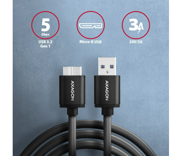 Axagon Kabel BUMM3-AM10AB SPEED Micro-B USB - USB-A 3.2 Gen 1 1 m - 1485429 - zdjęcie 3